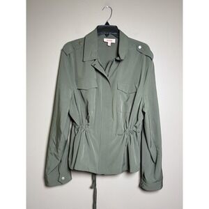 EVRI Army Green Utility Jacket Drawstring Waist Lightweight Plus Size 1X